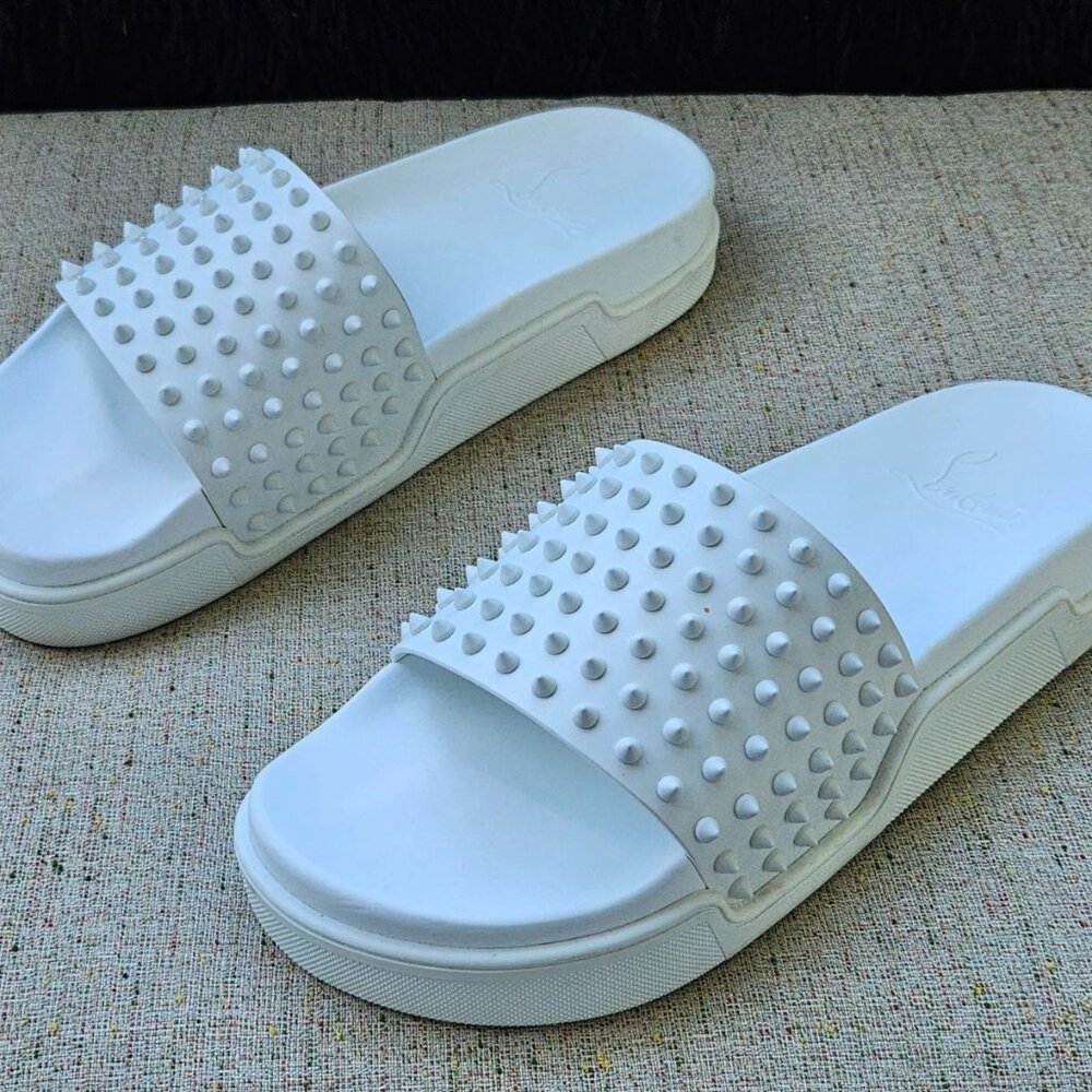Christian Louboutin Men Sandal White Slide Summer Shoe Made in Italy Size 45